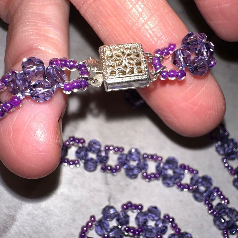 Vintage Purple Genuine Amethyst Weaved Beaded Necklace 16” Silver Box Clasp - Picture 5 of 5